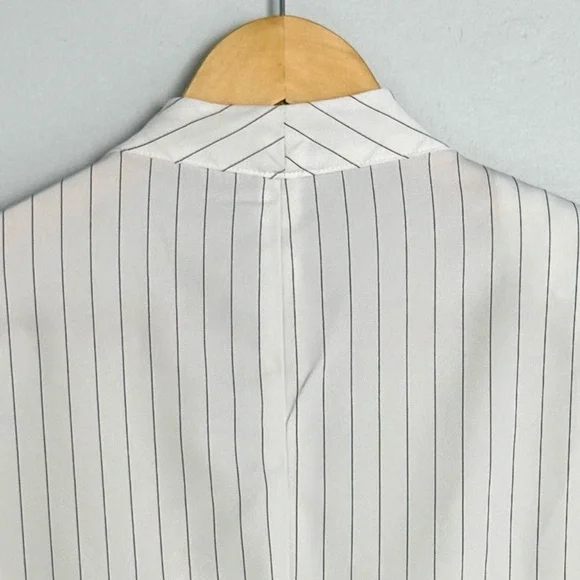 Rachel Zoe White Pinstripe Blazer Jacket Size M Open Front 3/4 Sleeve - Picture 4 of 7